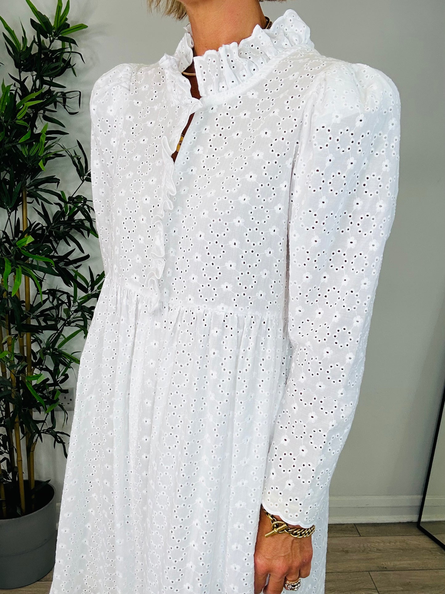 Broderie Frill Dress - Size XS