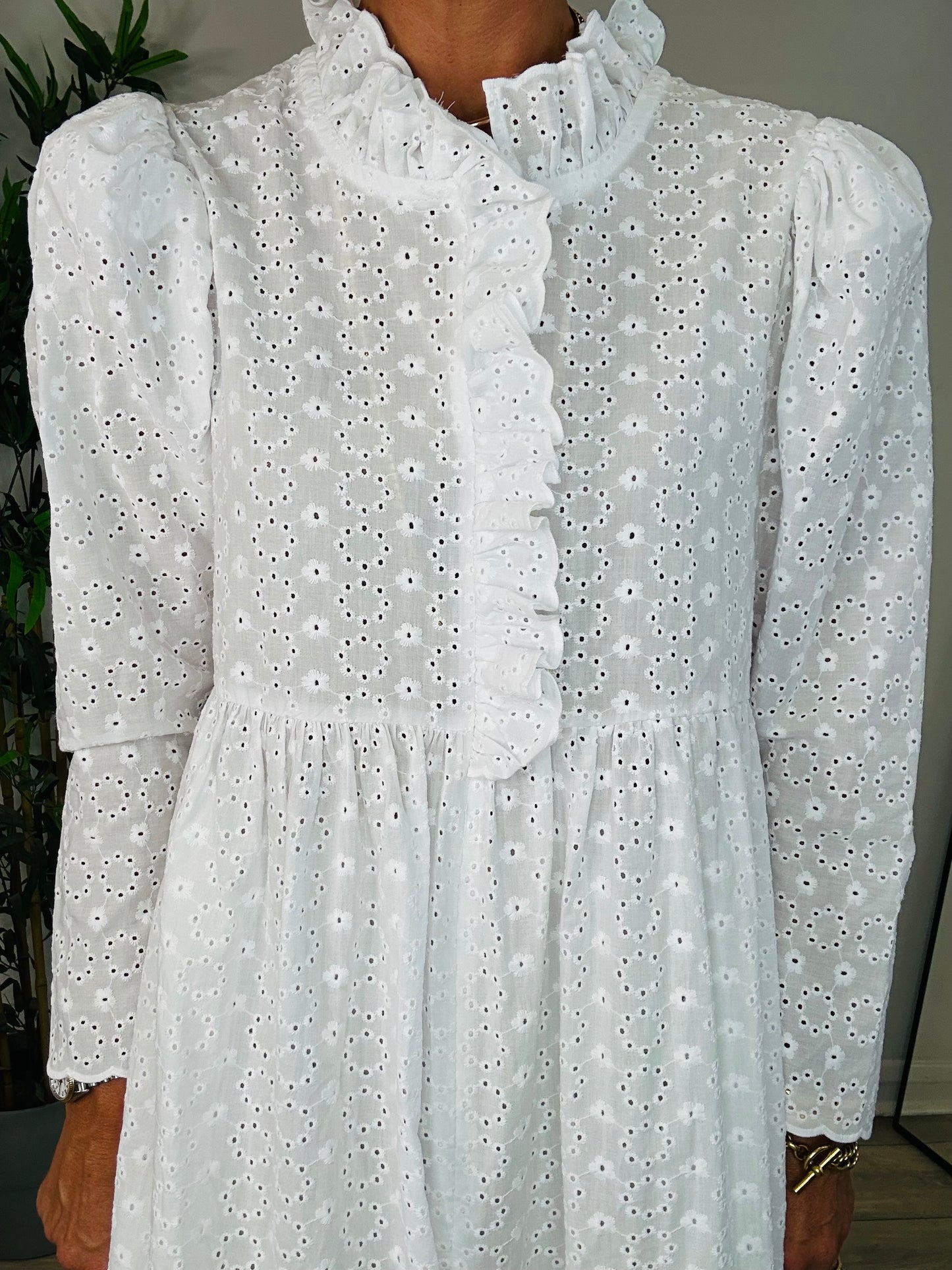 Broderie Frill Dress - Size XS