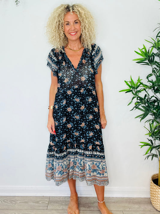 Patterned Silk Dress - Size 12
