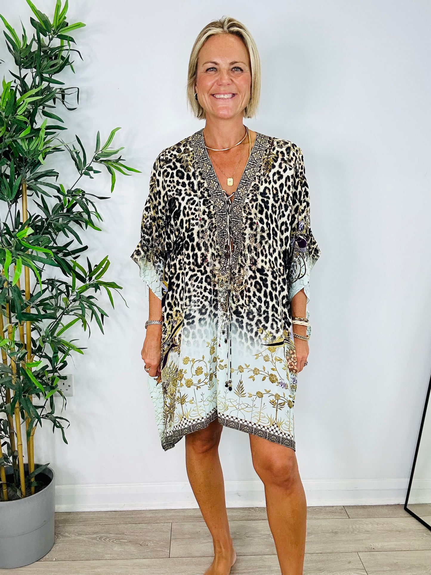 Leopard Print Silk Kaftan - O/S