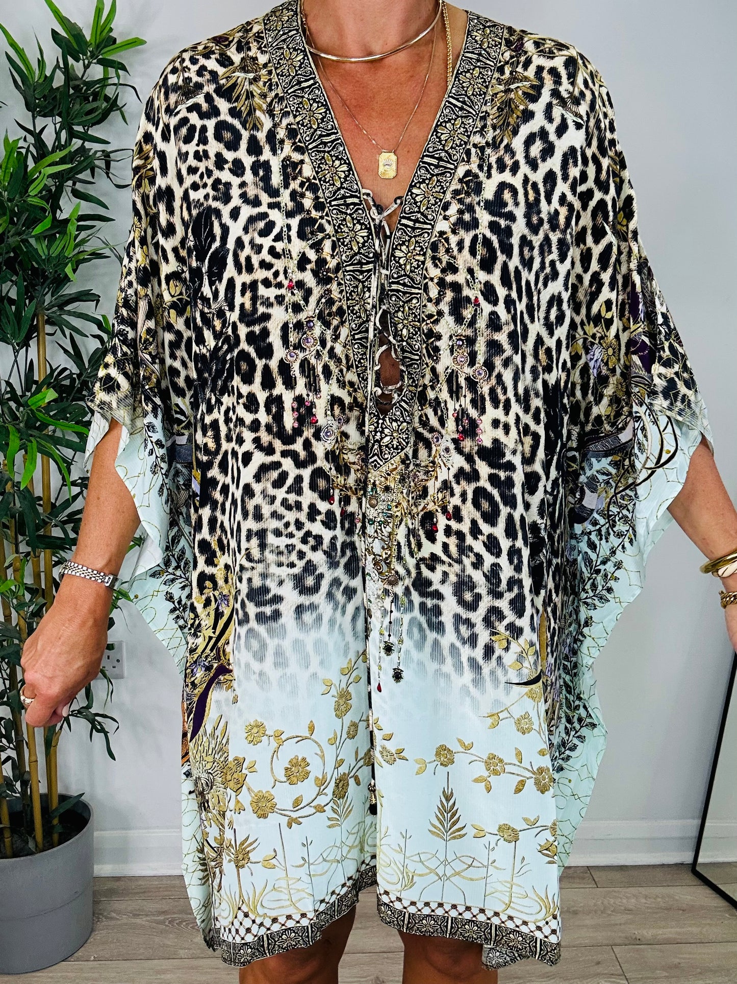 Leopard Print Silk Kaftan - O/S
