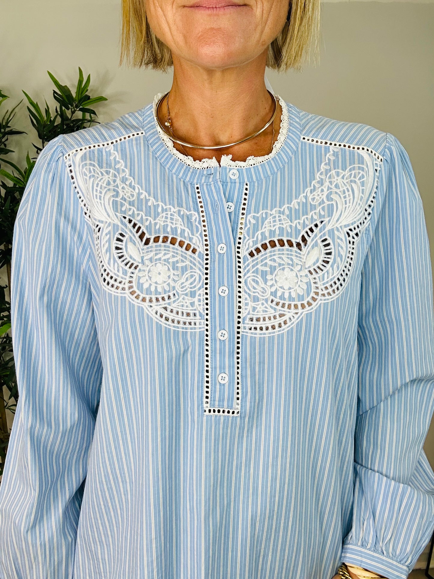 Striped Embroidered Blouse - Size XL
