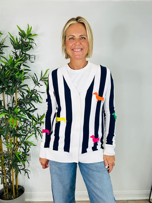Striped Sausage Dog Cardigan - Size XS