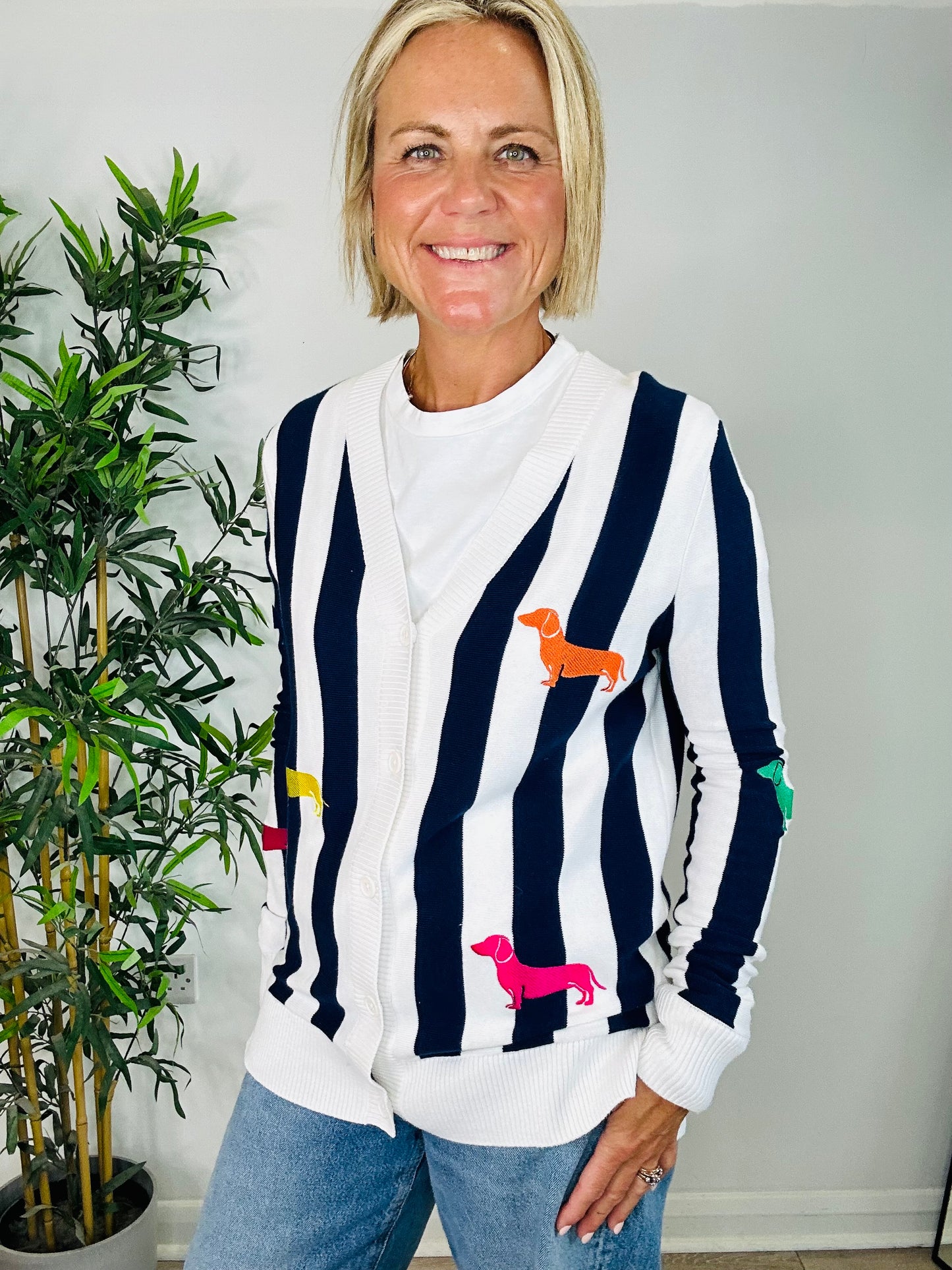 Striped Sausage Dog Cardigan - Size XS