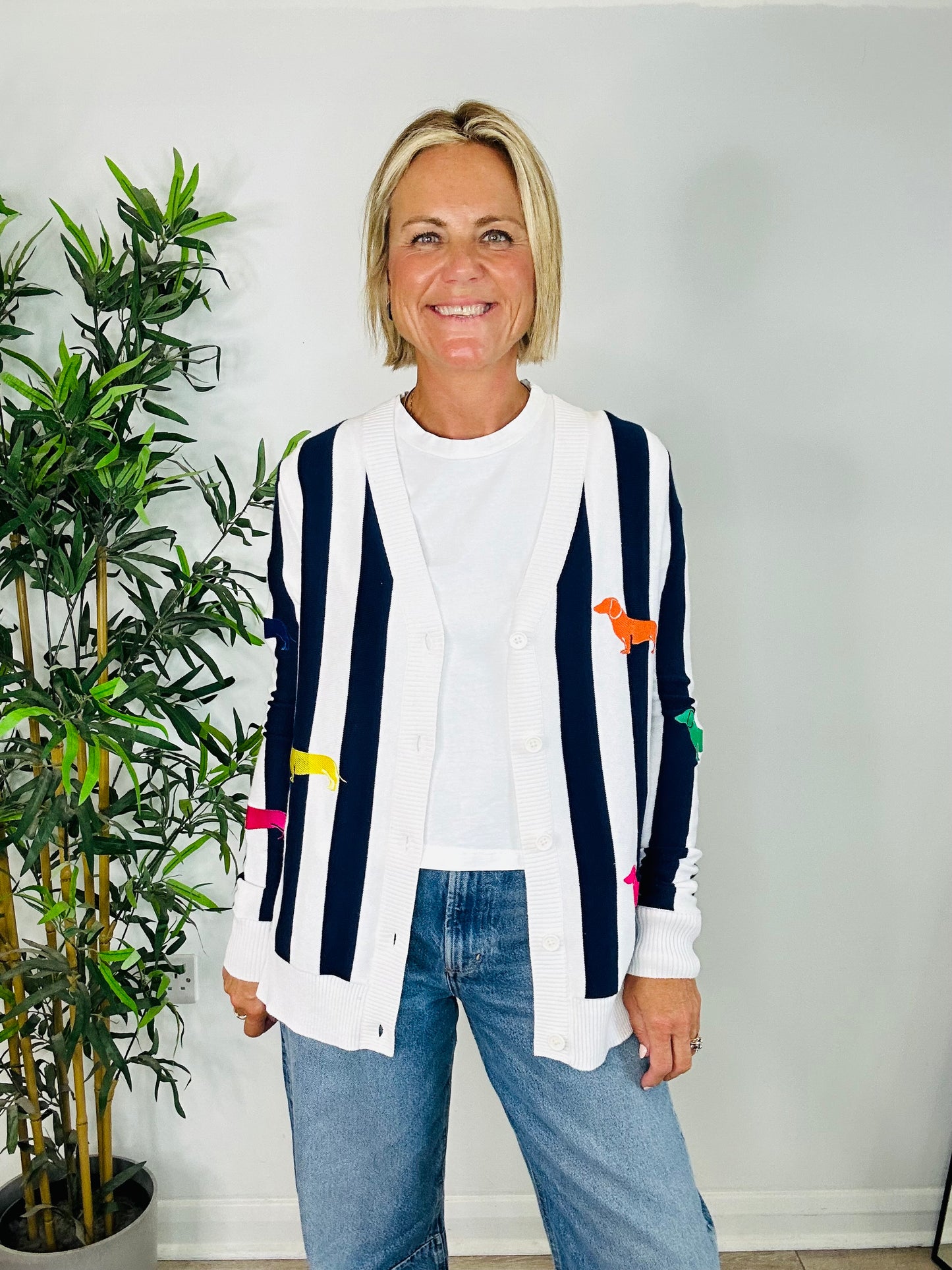 Striped Sausage Dog Cardigan - Size XS