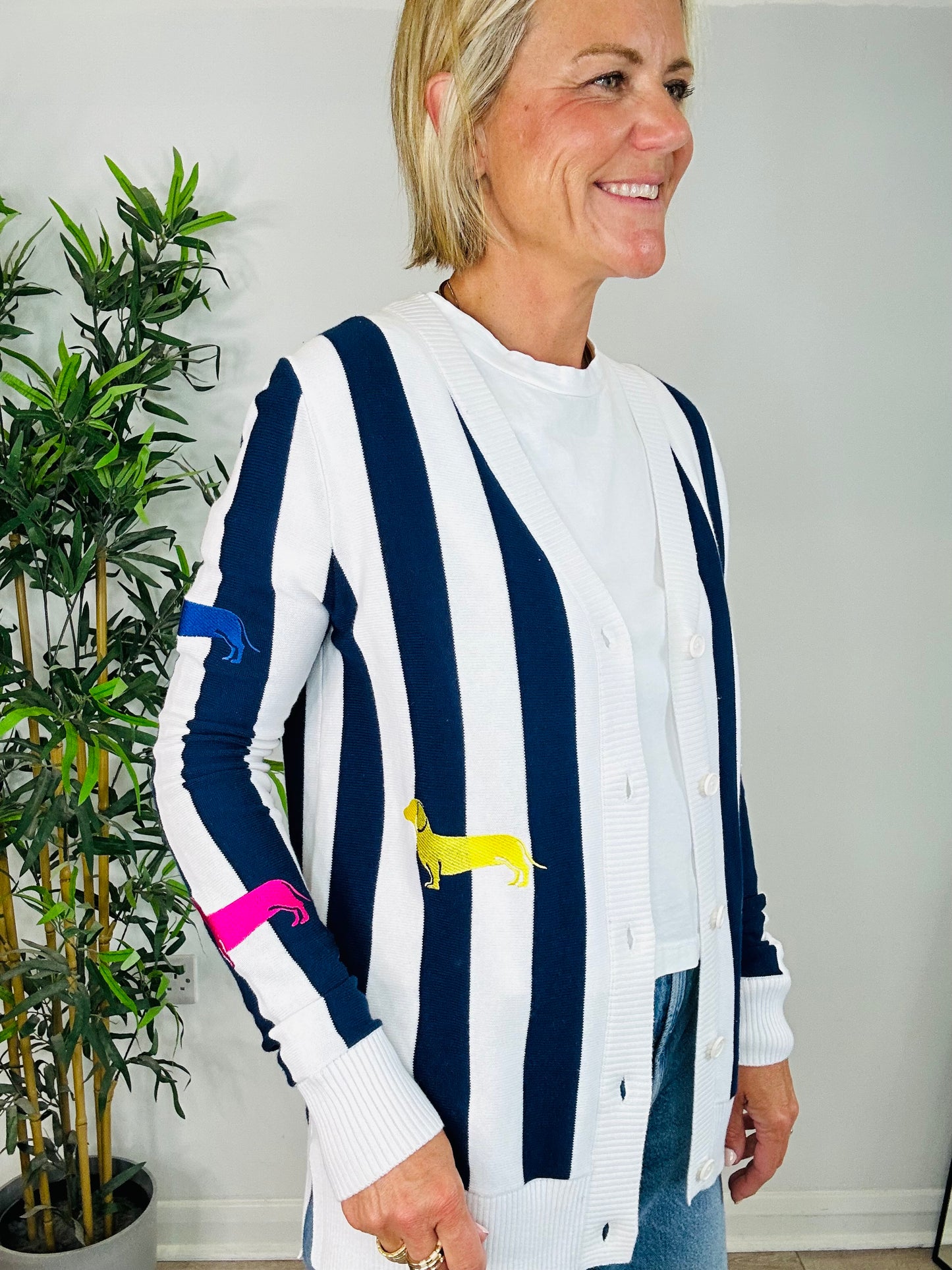 Striped Sausage Dog Cardigan - Size XS