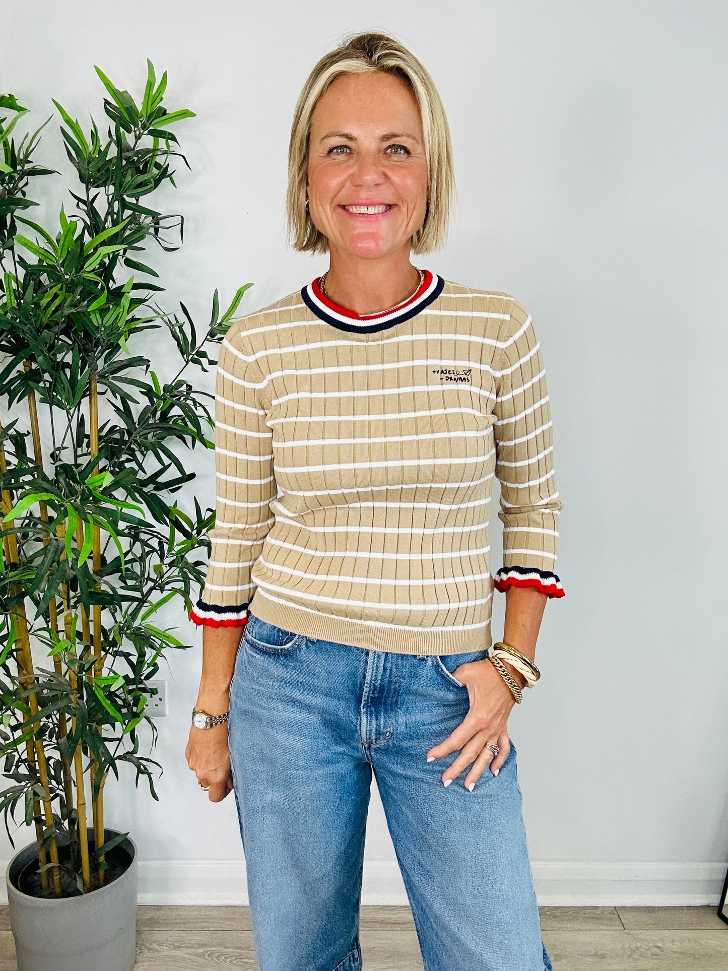 Striped Ribbed Jumper - Size S