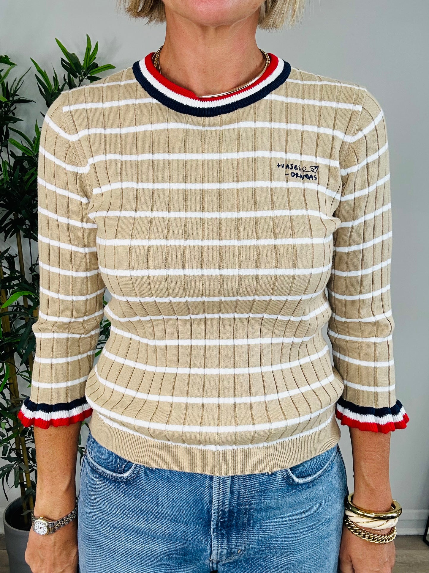Striped Ribbed Jumper - Size S
