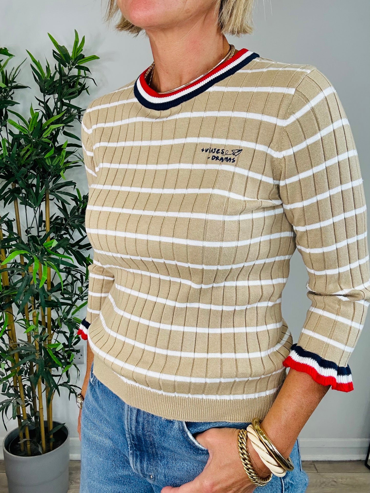 Striped Ribbed Jumper - Size S