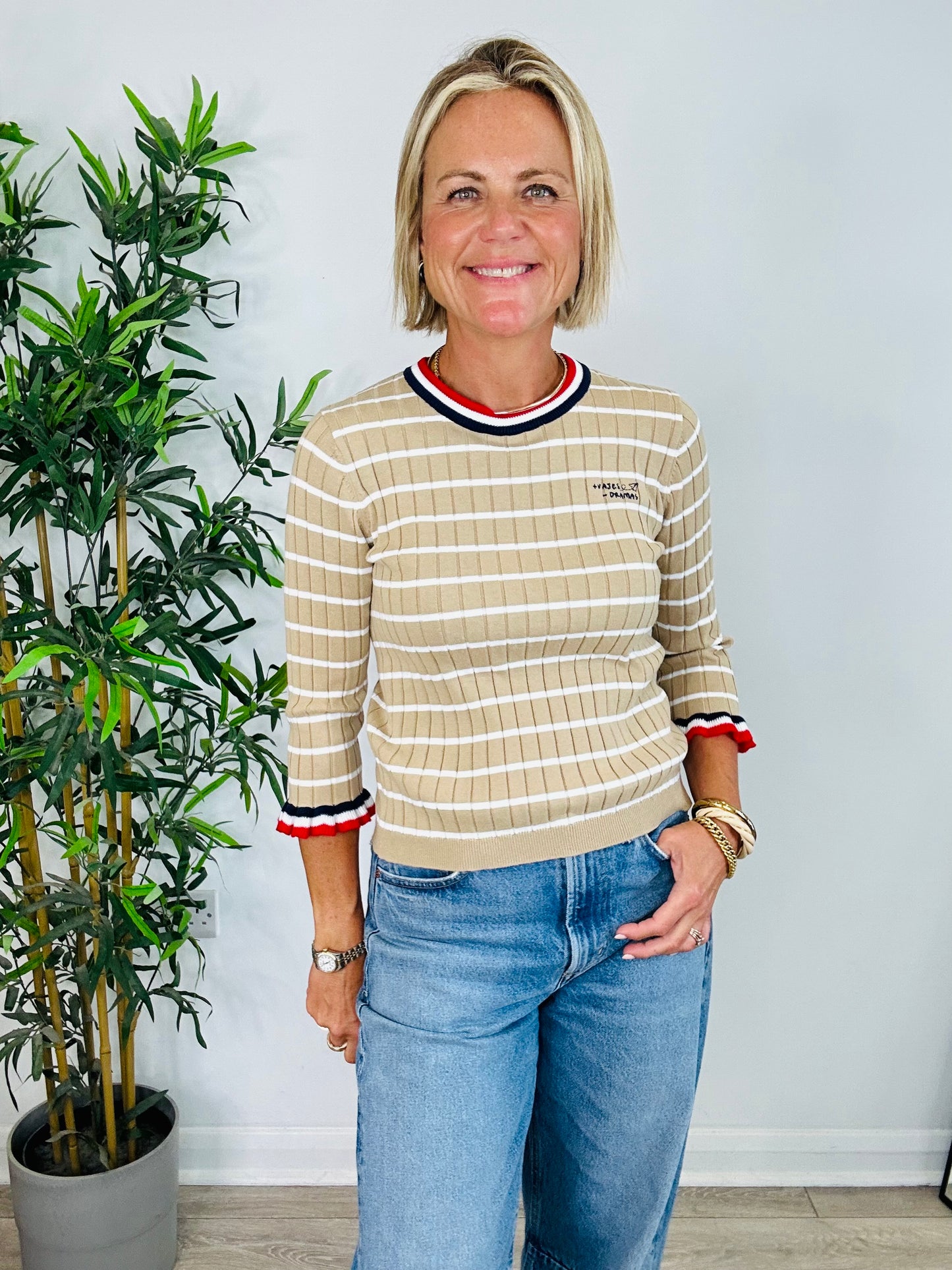 Striped Ribbed Jumper - Size S