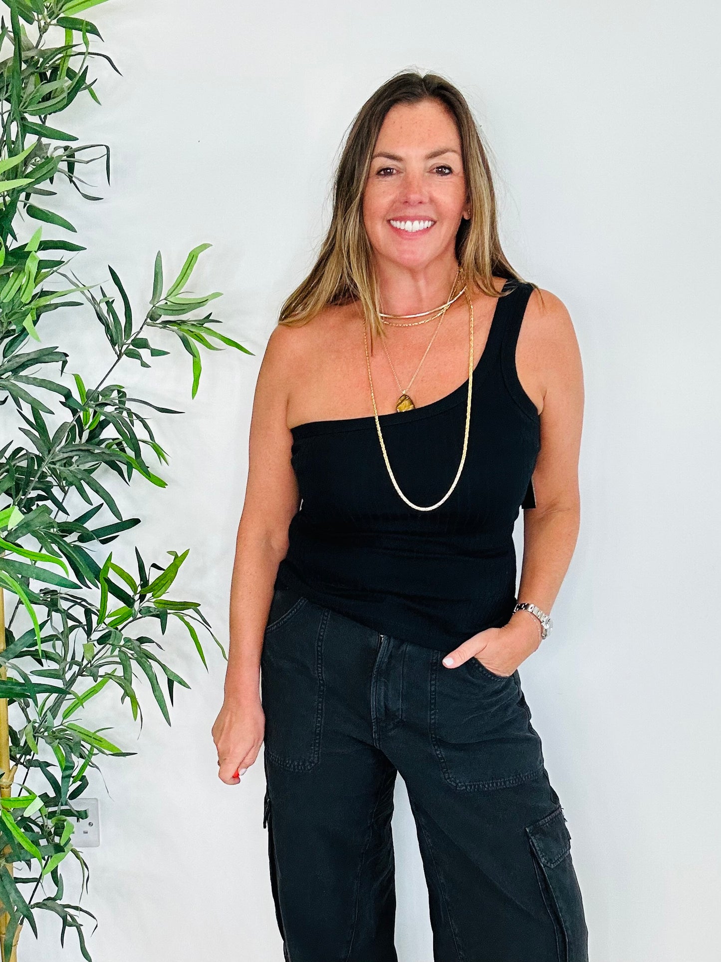 Ribbed One Shoulder Top - Size XS