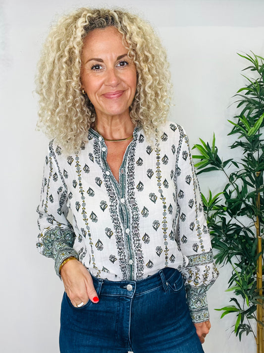 Patterned Ramie Shirt - Size 10