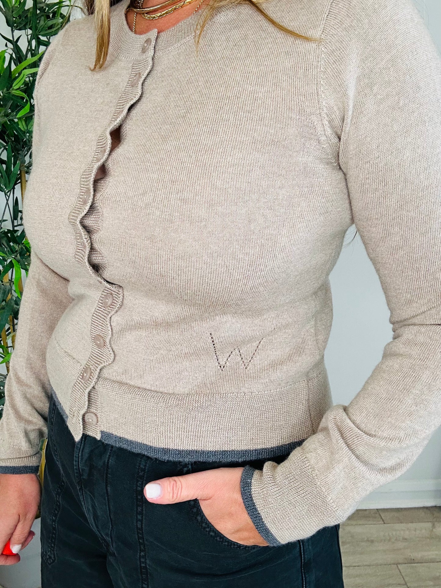 Scallop Merino Wool Cardigan - Size XS