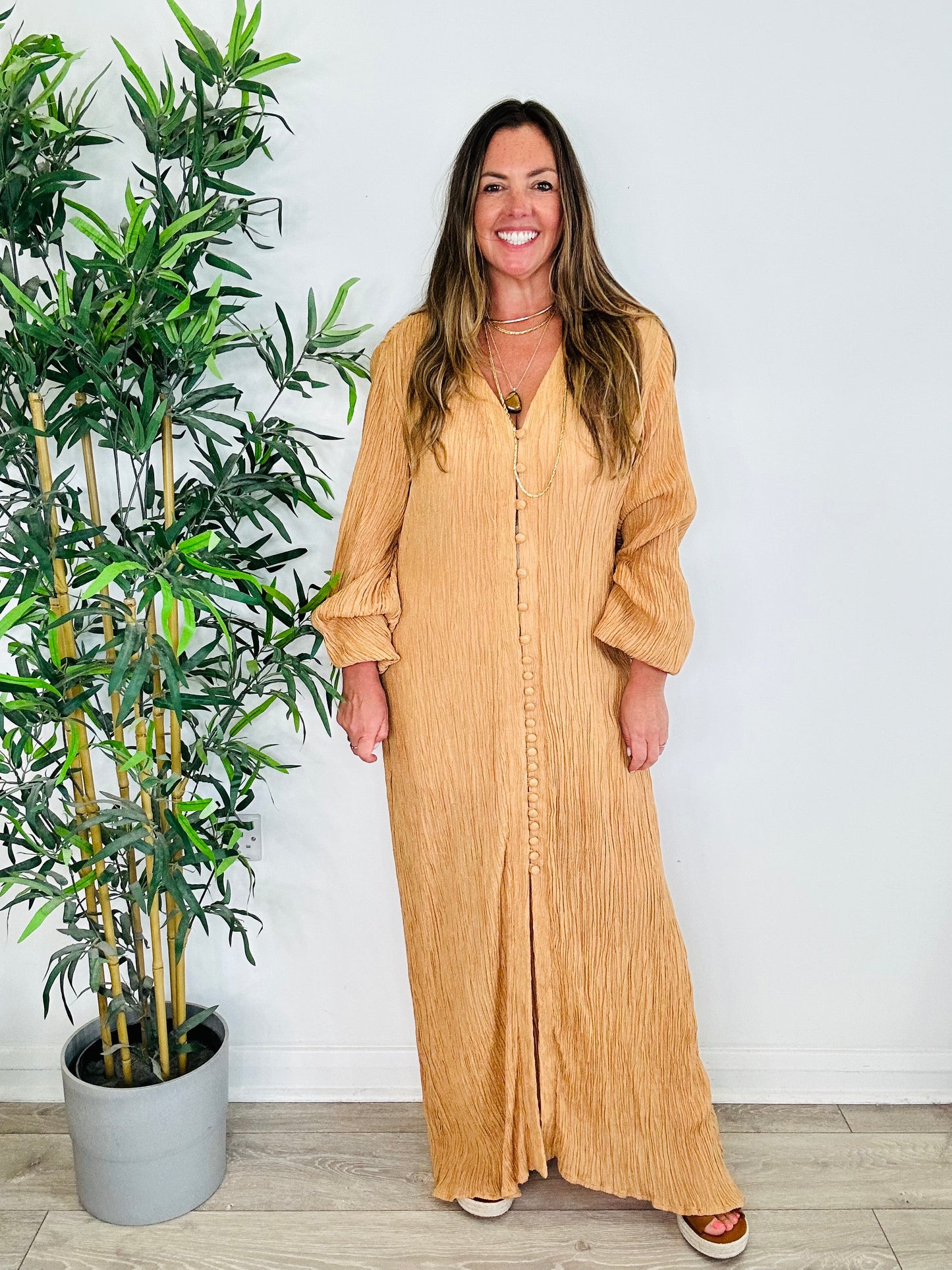 Crinkle Silk Maxi Dress - Size L