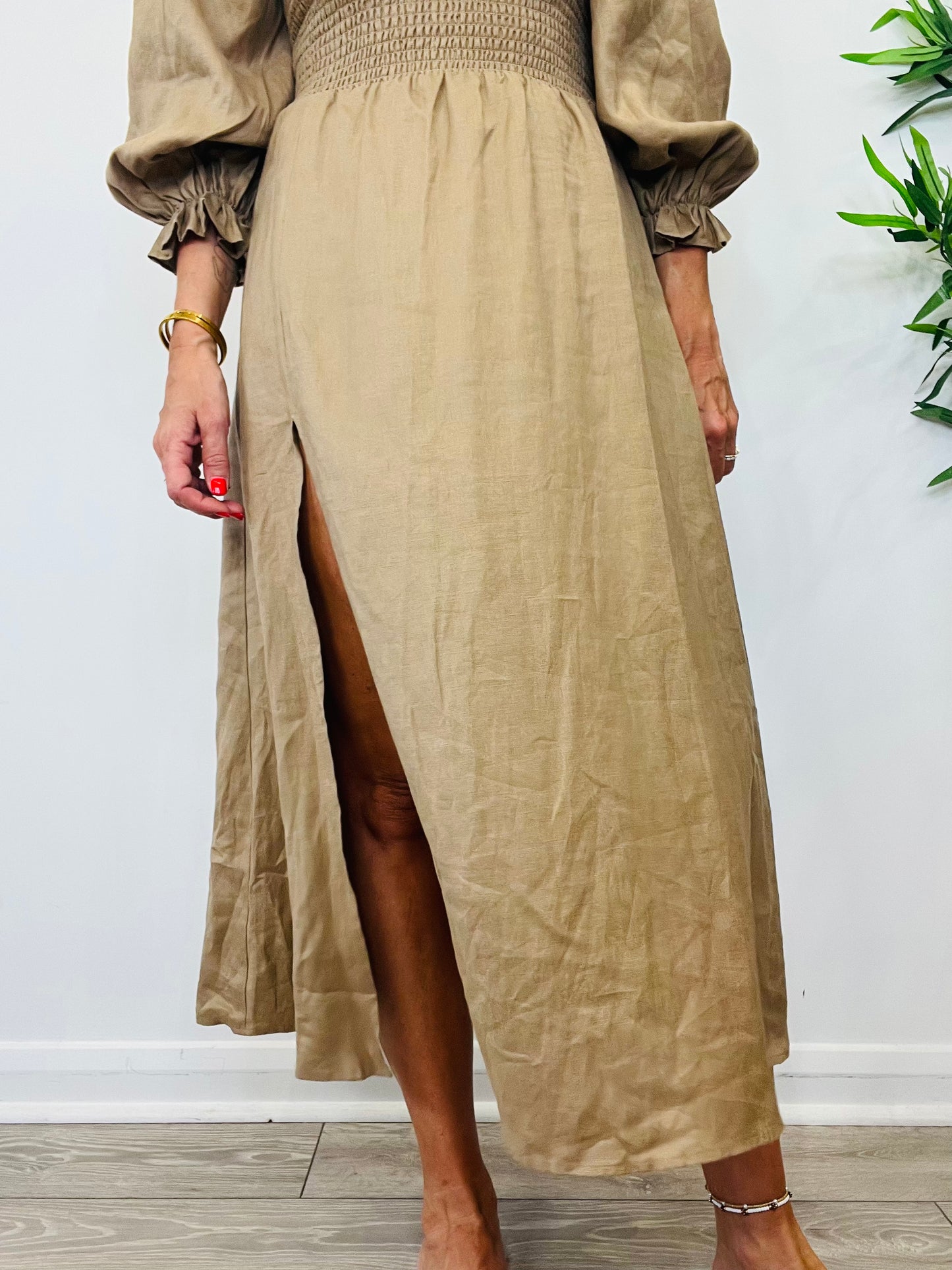 Smocked Linen Dress - Size L