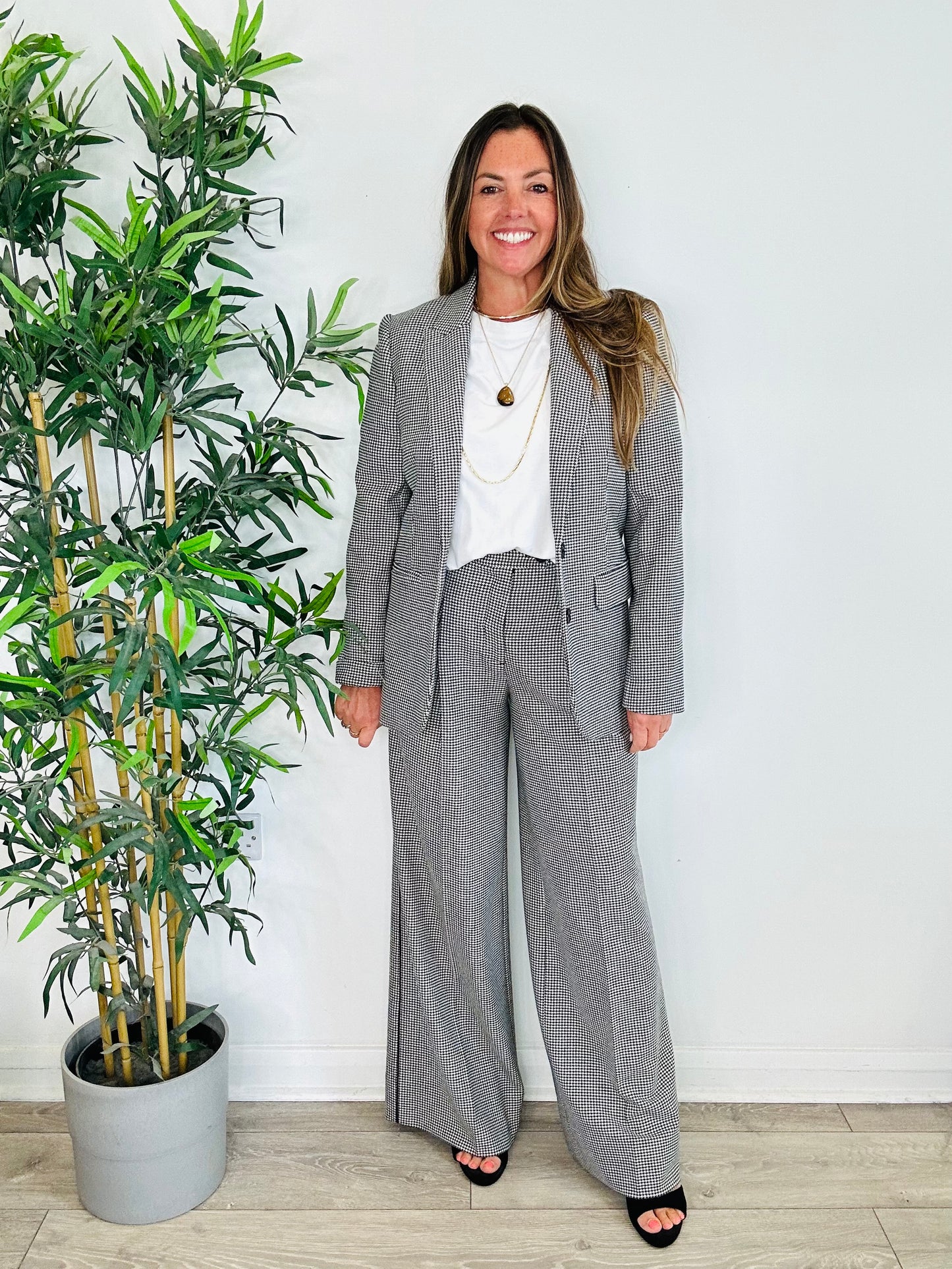 Houndstooth Check Trousers Suit - Size 8