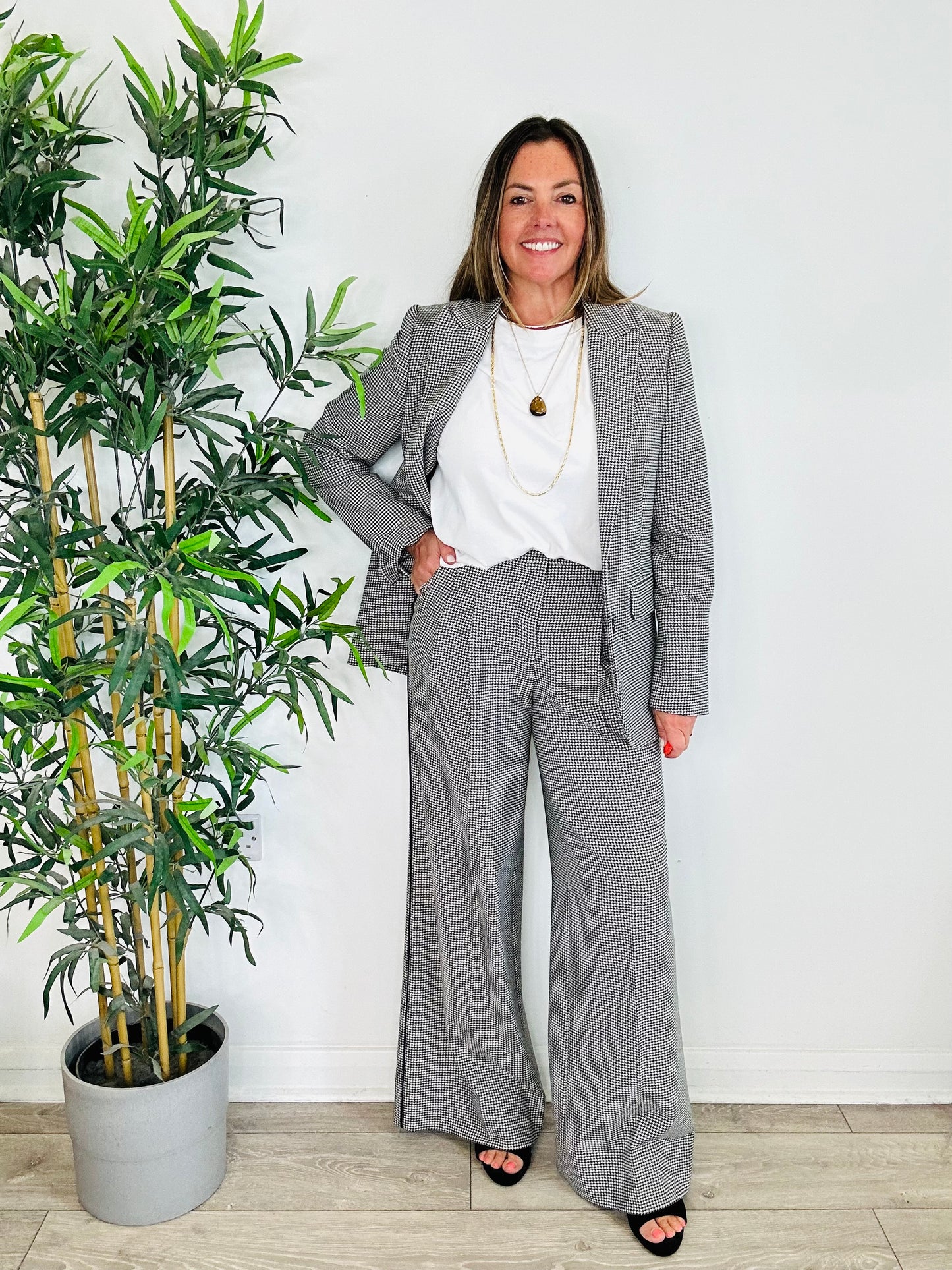 Houndstooth Check Trousers Suit - Size 8