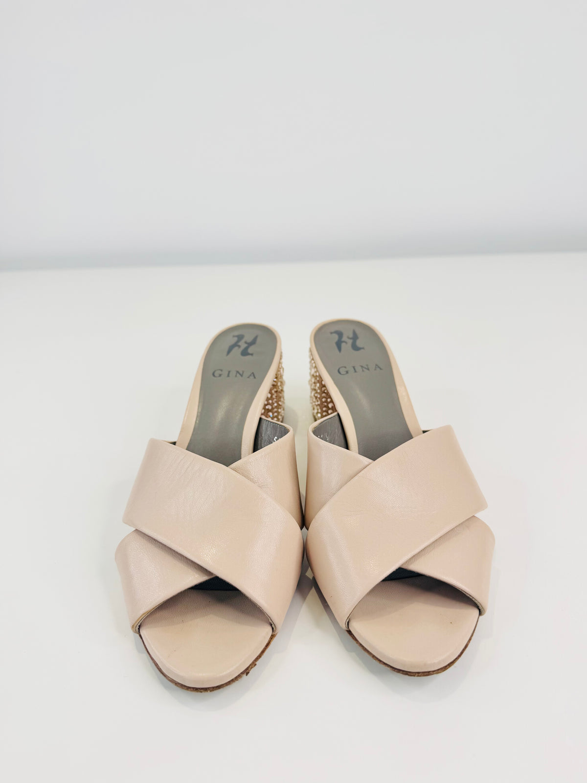 Embellished Block Heel Leather Sandals - Size 37.5
