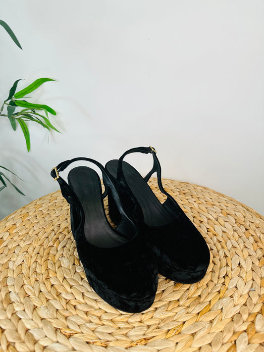 Velvet Slingback Platform Pumps - Size 37
