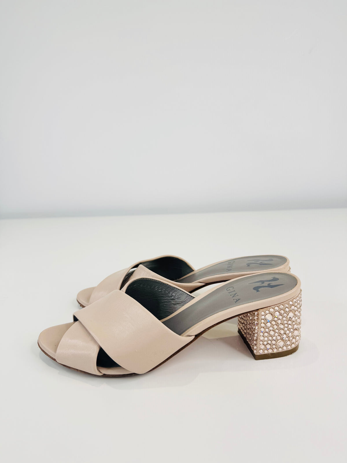 Embellished Block Heel Leather Sandals - Size 37.5