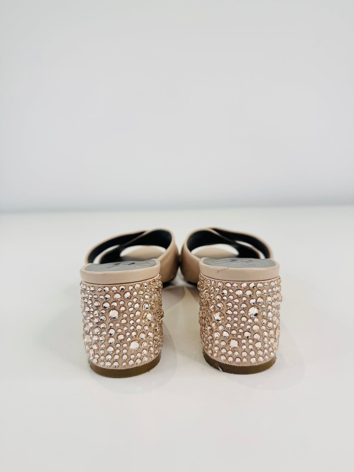 Embellished Block Heel Leather Sandals - Size 37.5