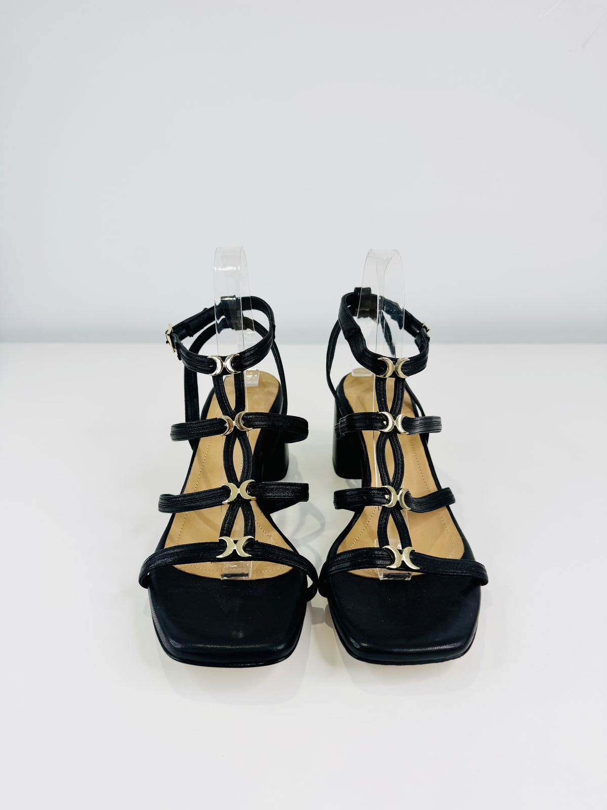 Leather Block Heel Sandals - Size 41