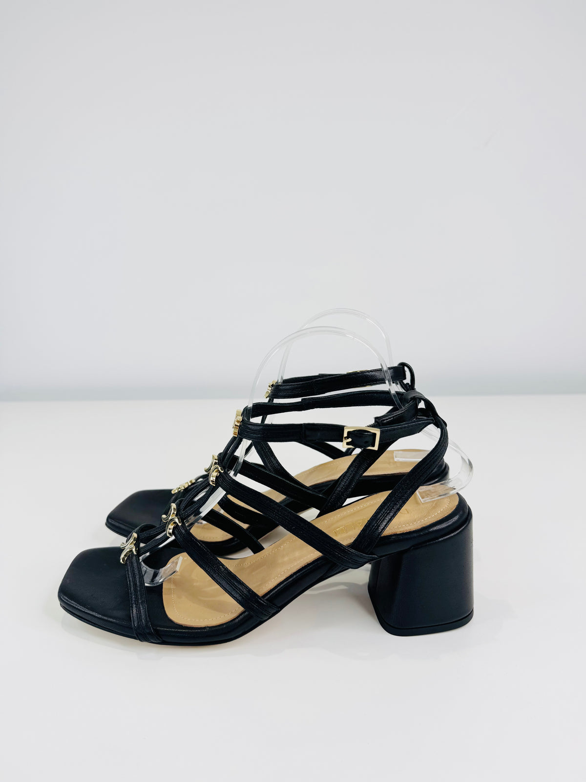 Leather Block Heel Sandals - Size 41