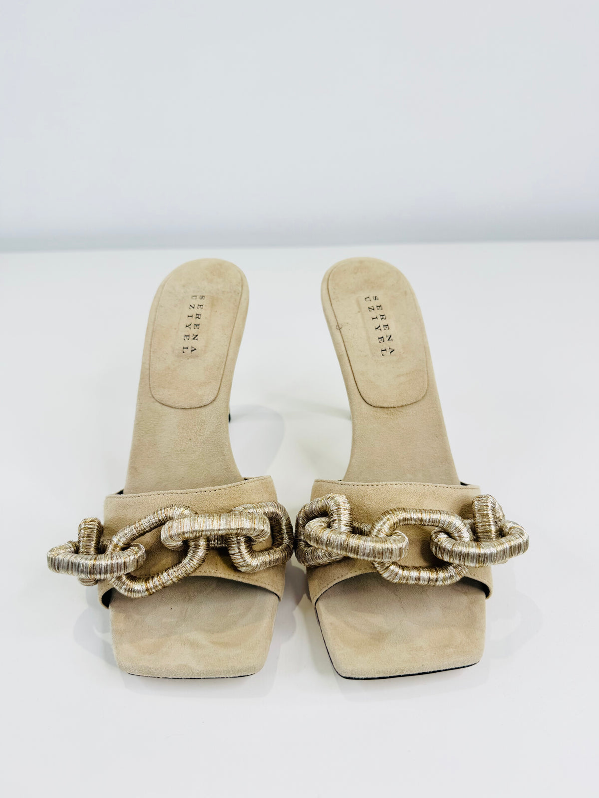 Catena Chain Suede Mule Sandals - Size 38