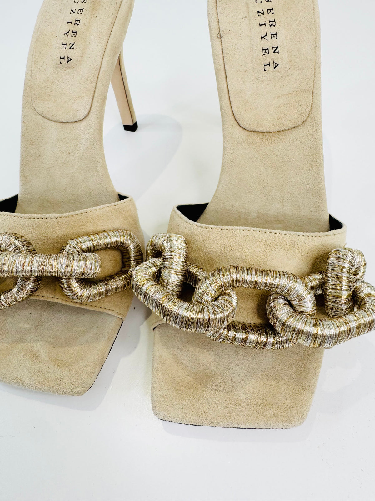 Catena Chain Suede Mule Sandals - Size 38