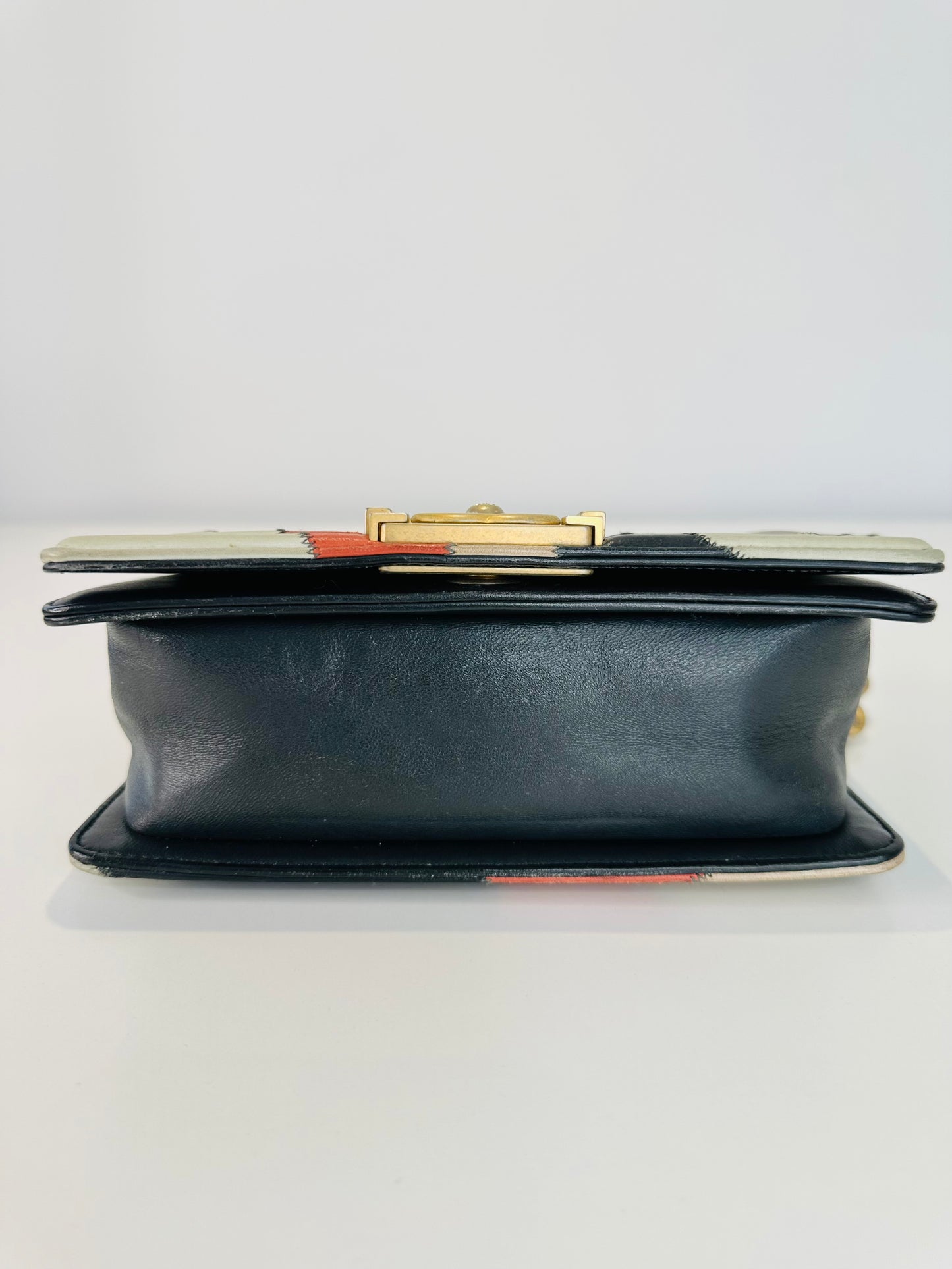Lambskin Leather Patchwork Camellia Small Boy Bag
