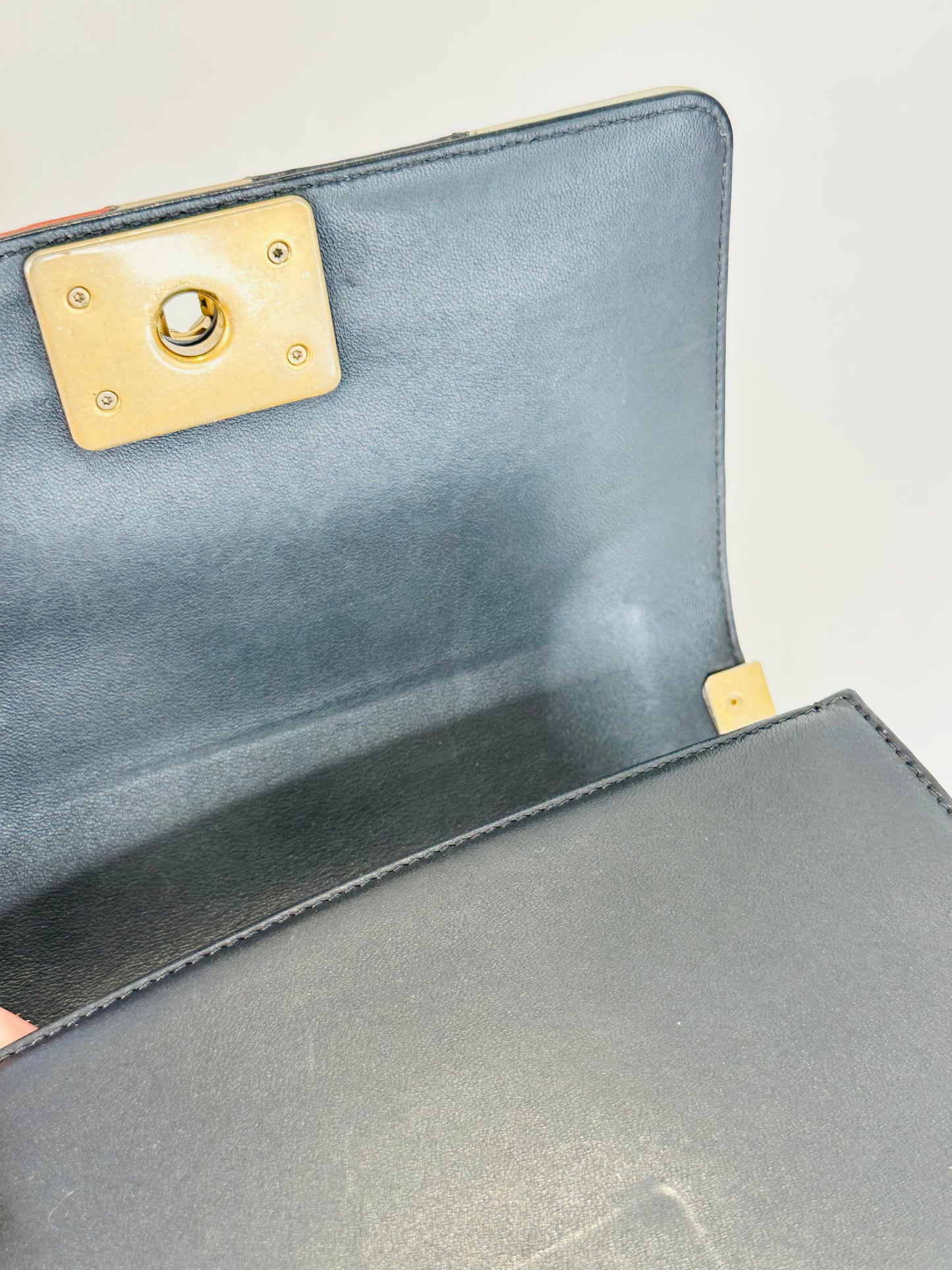 Lambskin Leather Patchwork Camellia Small Boy Bag