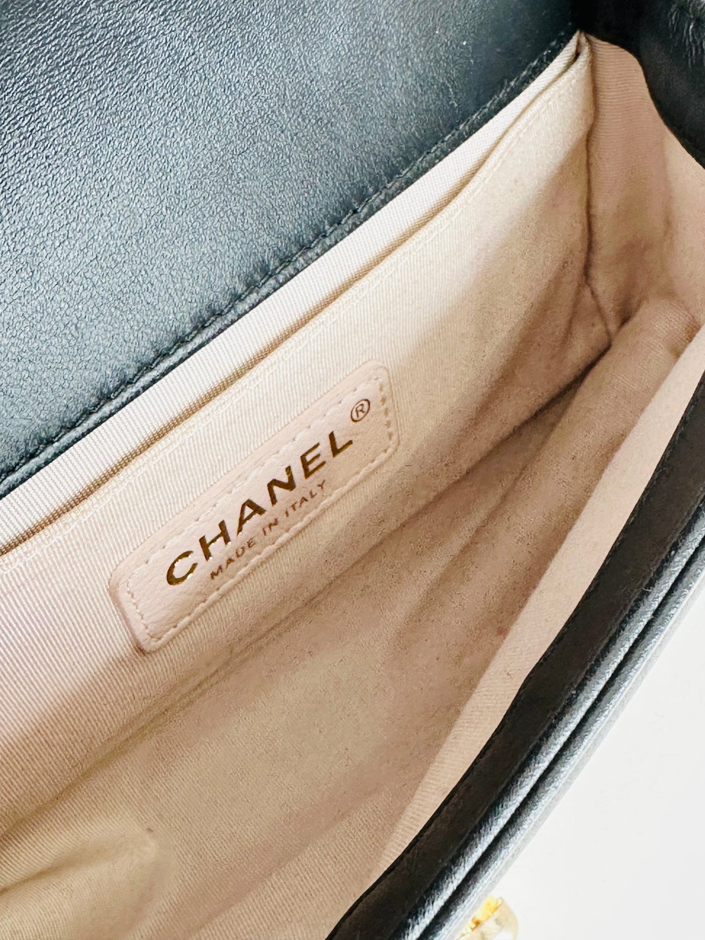 Lambskin Leather Patchwork Camellia Small Boy Bag