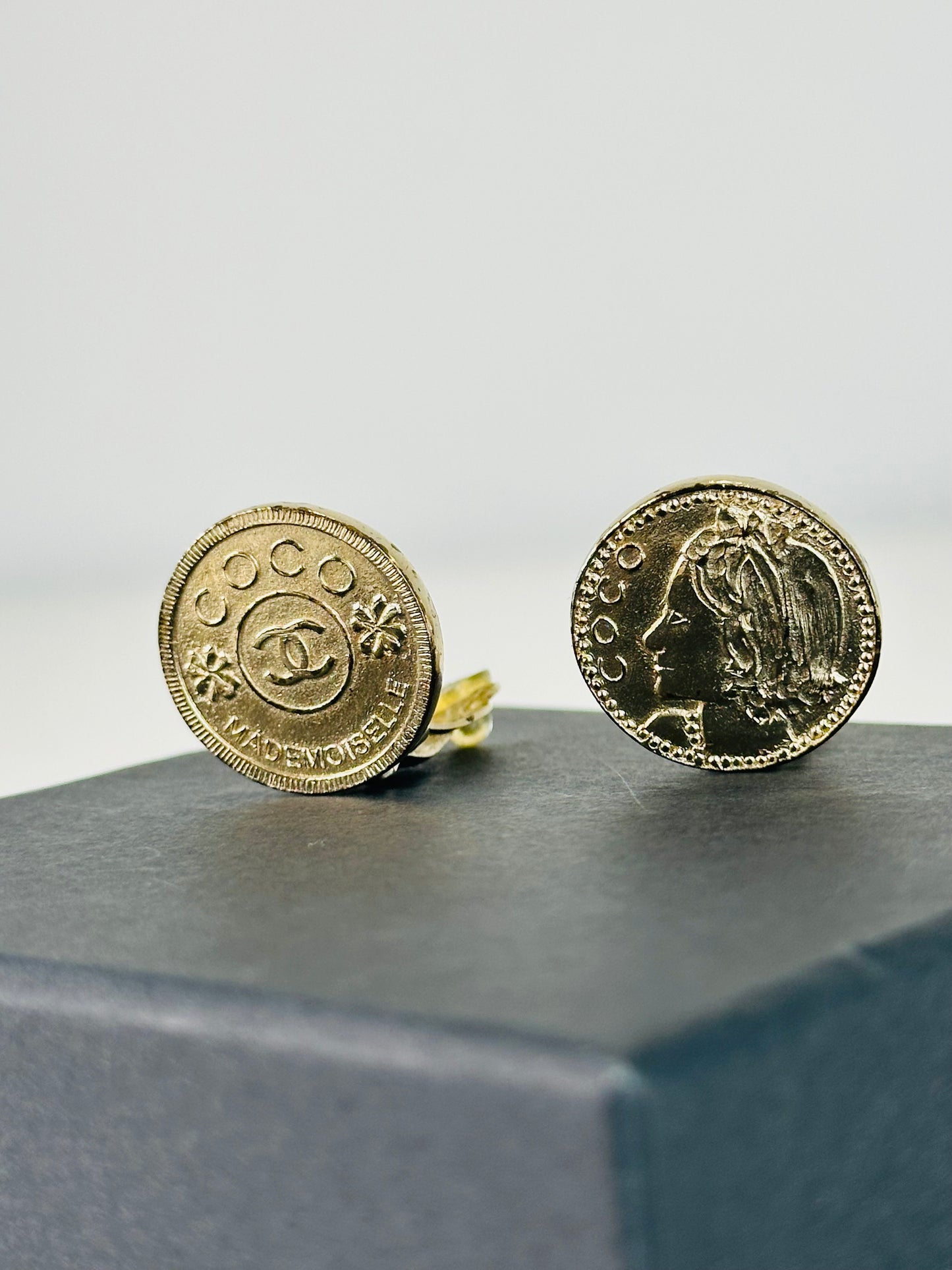 Gold Plated Mademoiselle Coin Clip-on Earrings