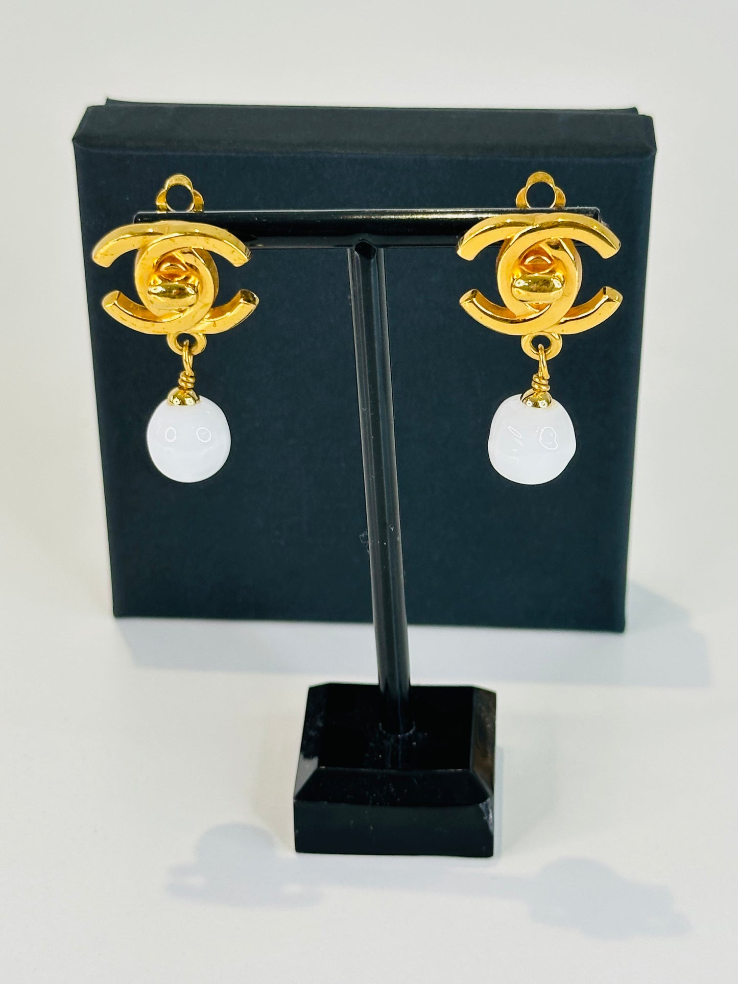 Gold Plated CC Turn Lock Clip-on Earrings