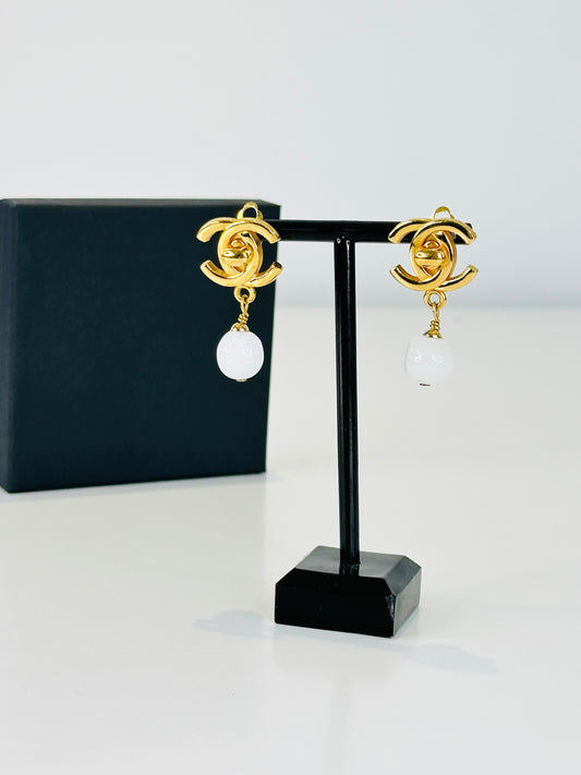 Gold Plated CC Turn Lock Clip-on Earrings