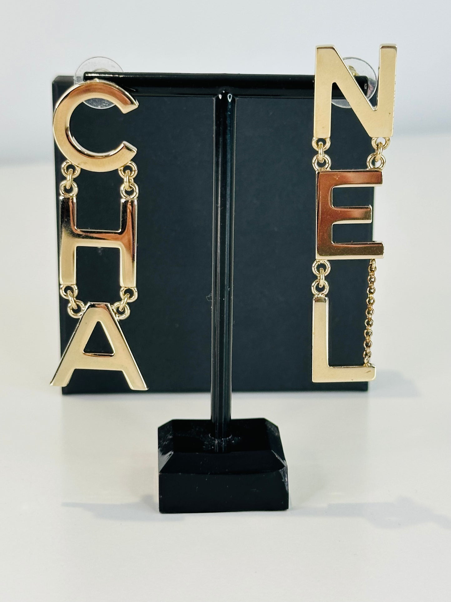 Gold Tone Letter Drop Earrings