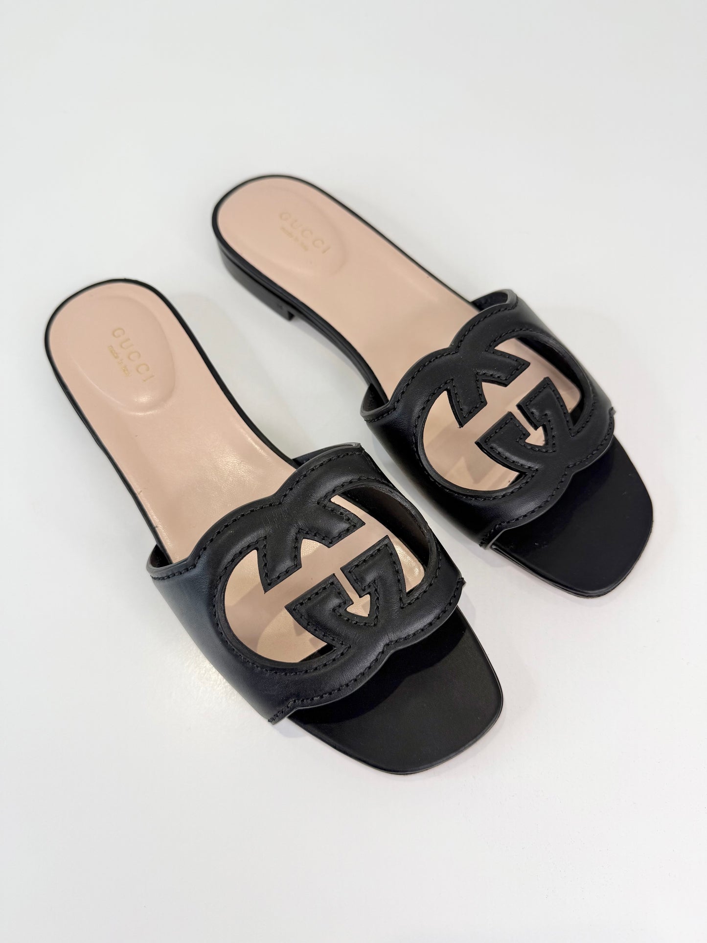 Leather Interlocking G Slides - Size 38
