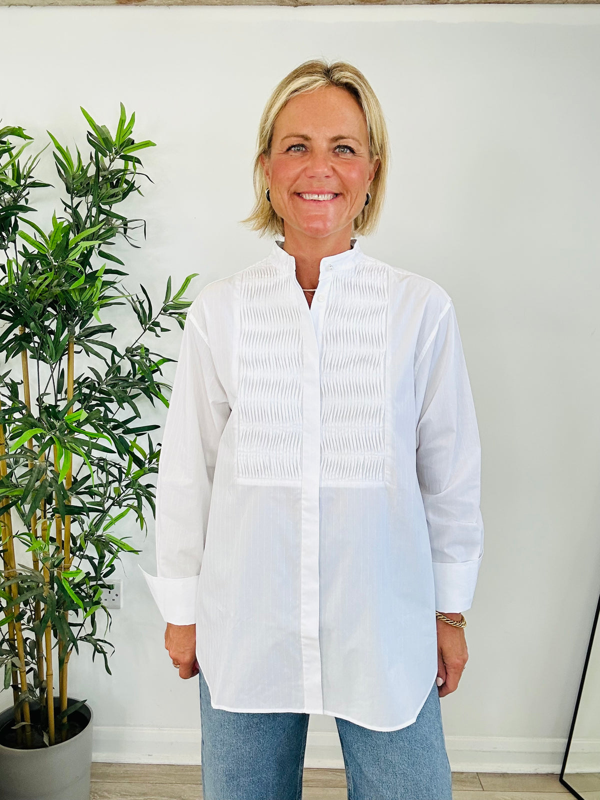 Pleated Bib Cotton Shirt - Size 38