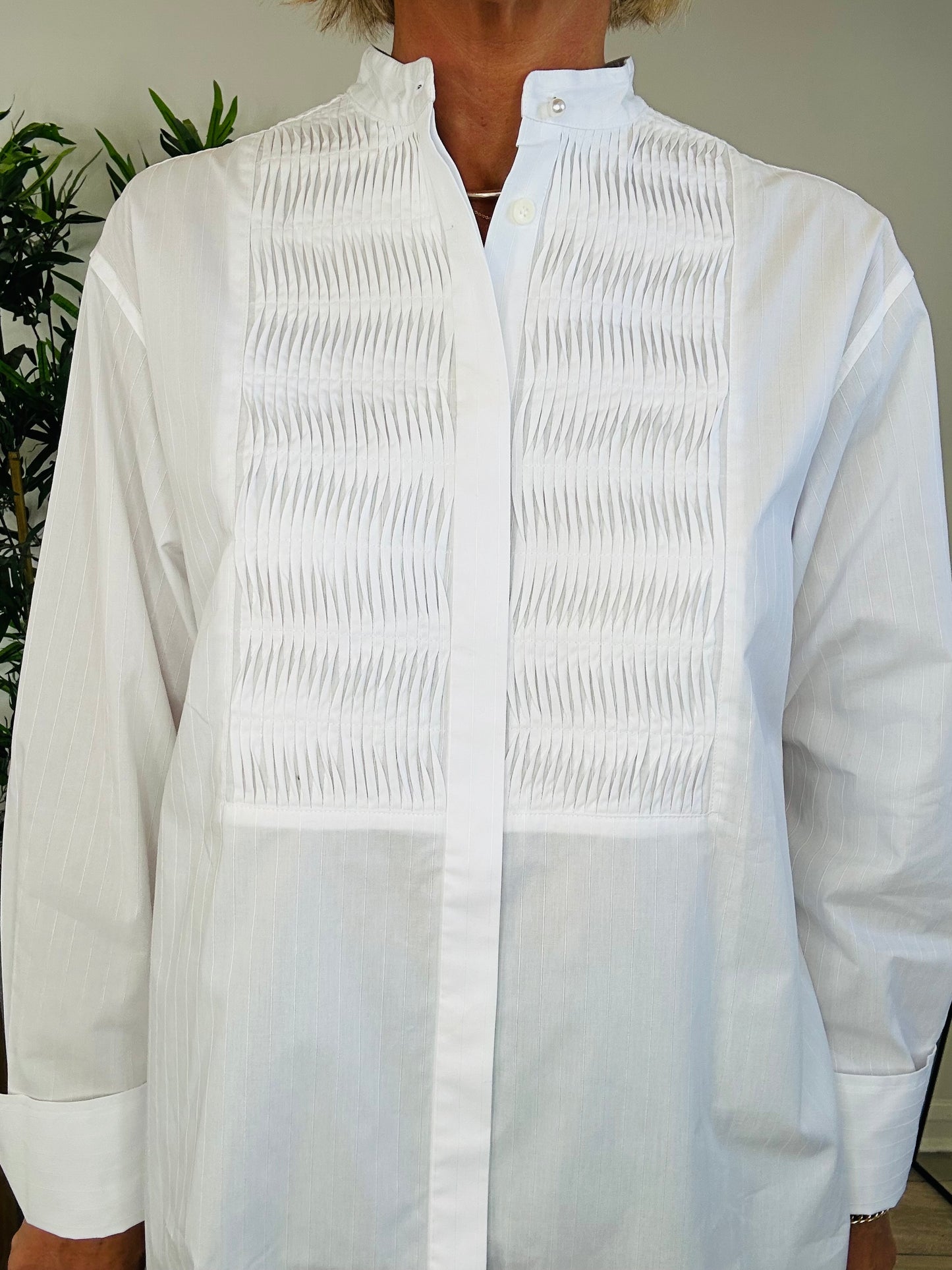 Pleated Bib Cotton Shirt - Size 38