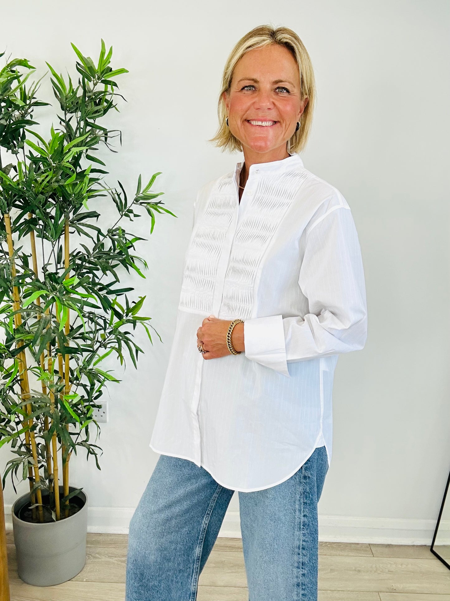 Pleated Bib Cotton Shirt - Size 38