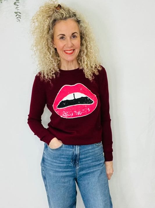 Sequin Lips Jumper - Size XS