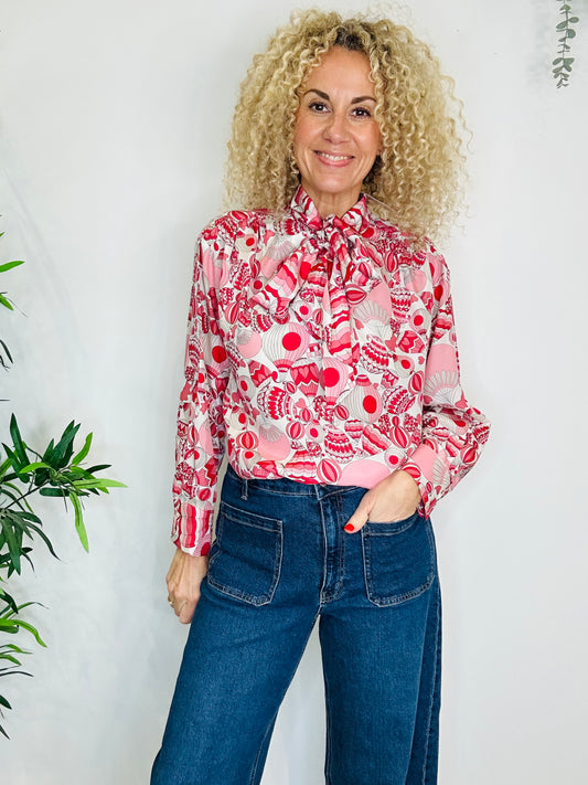 Silk Patterned Blouse - Size 12