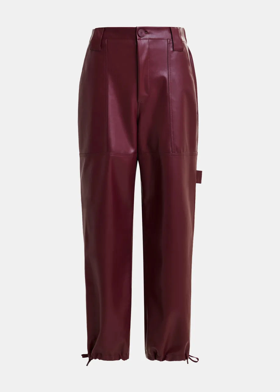 Faux Leather Cargo Trousers - Size 40