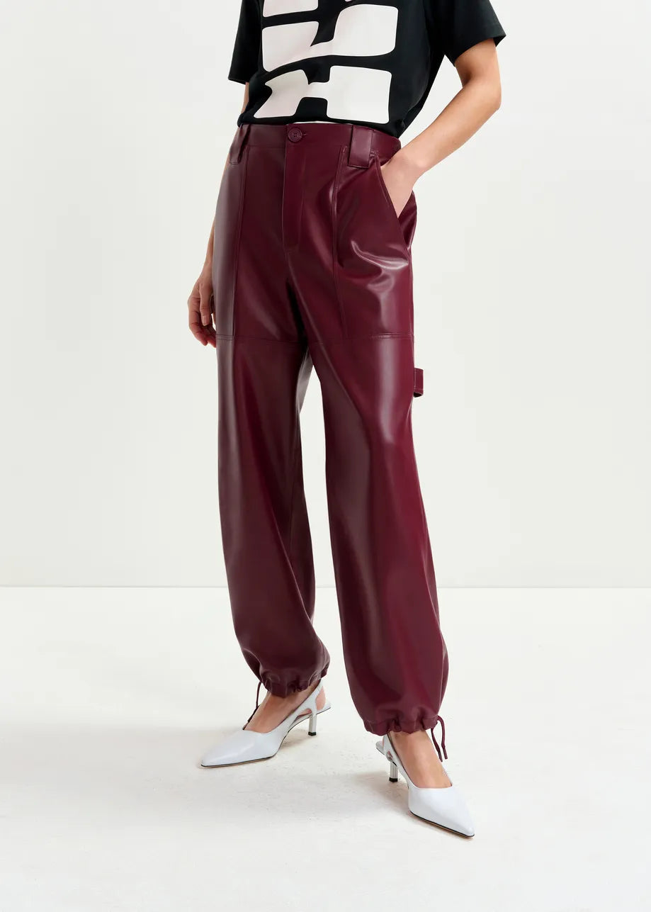 Faux Leather Cargo Trousers - Size 40