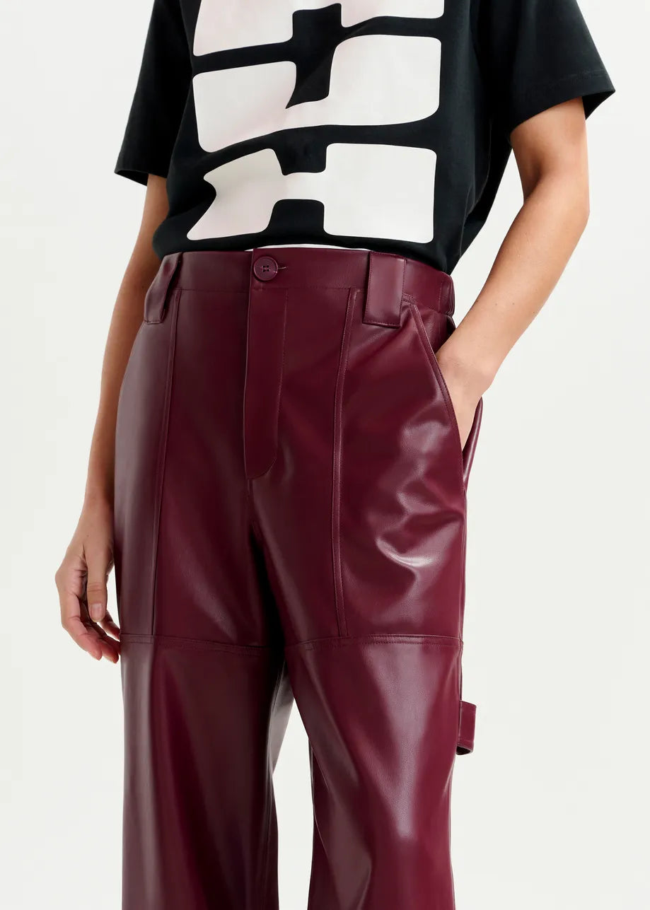 Faux Leather Cargo Trousers - Size 40