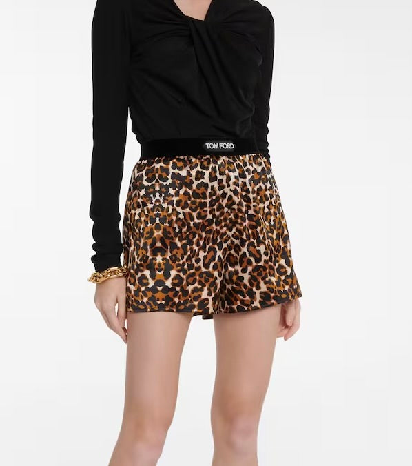 Silk Leopard Print Shorts - Size XS