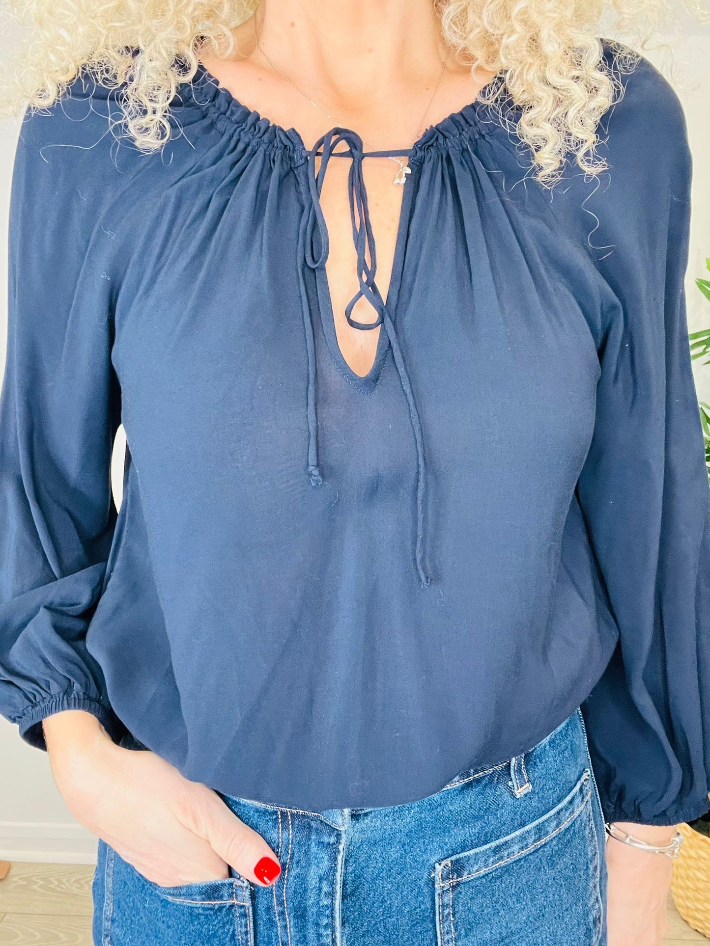 Navy Blouse - Size M