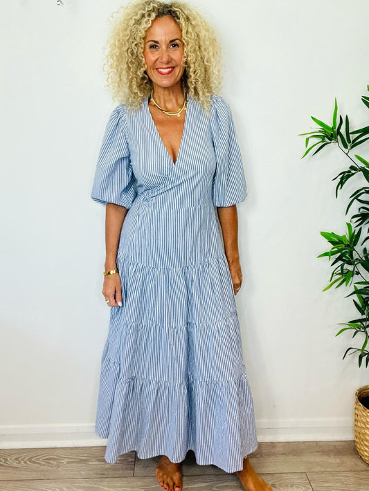 Striped Wrap Dress - Size M