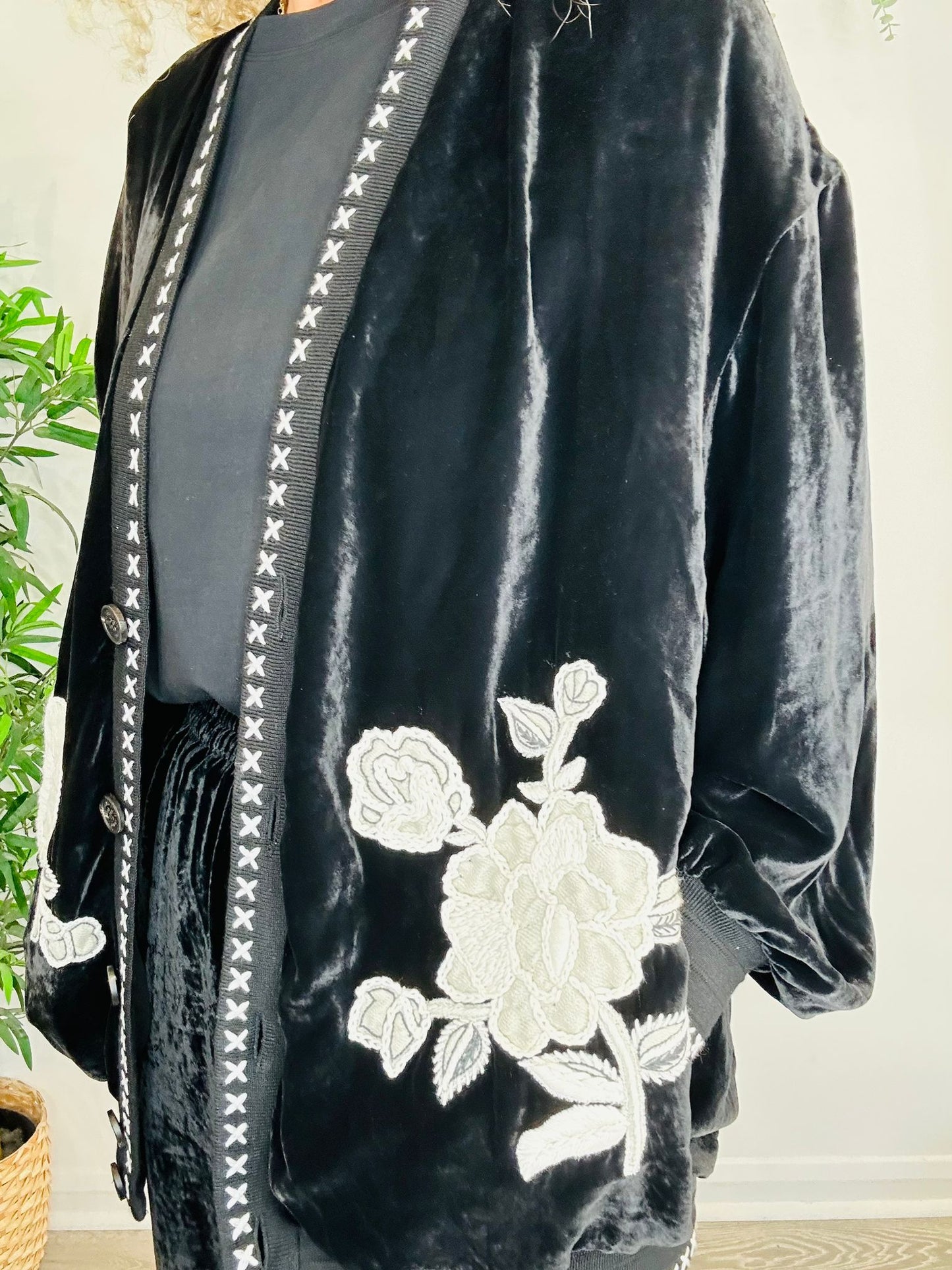 Embroidered Velour Jacket - Size 38