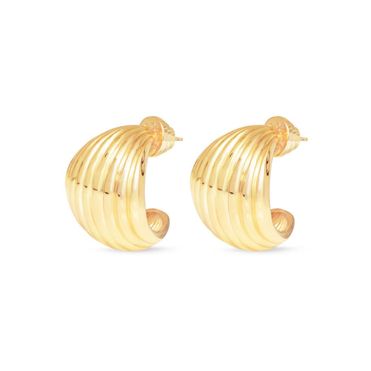 Ridged Fan Hoops - Gold